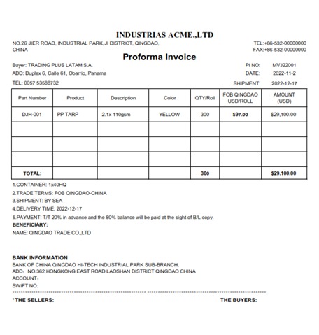Factura Proforma parámetros CISG